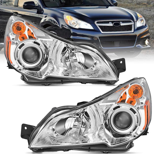 2010-2014 Subaru Legacy/Outback Headlight Assembly Chrome Housing Amber Reflector Clear Lens Nilight