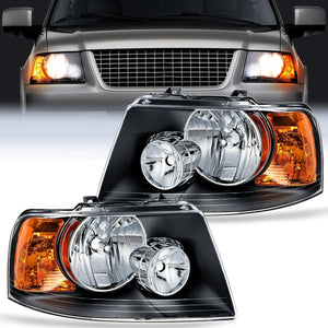 2003 2004 2005 2006 Ford Expedition Headlight Assembly Black Housing Amber Reflector Clear Lens