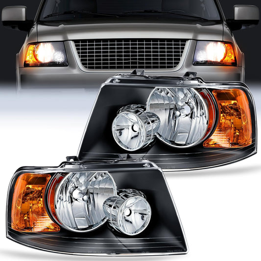 2003-2006 Ford Expedition Headlight Assembly Black Housing Amber Reflector Clear Lens Nilight