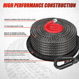 Synthetic Winch Rope, 3/8 Inch x 82 FT 25000 Ibs Winch Line Replacement for ATV UTV 4WD Off-Road Vehicle Jeep SUV Truck Winch Cable Accessory with Red Jacket Rope and Protective Sleeve, Black