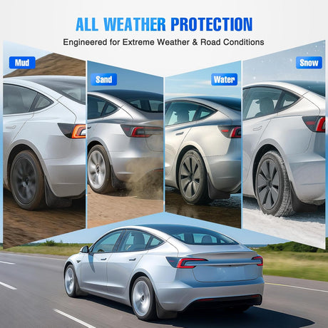 Mud Flaps for Tesla Model 3 Highland 2024 2025, No Drilling Precision Fit Exterior Accessories Heavy-Duty Splash Guards Protection, Front & Rear Set