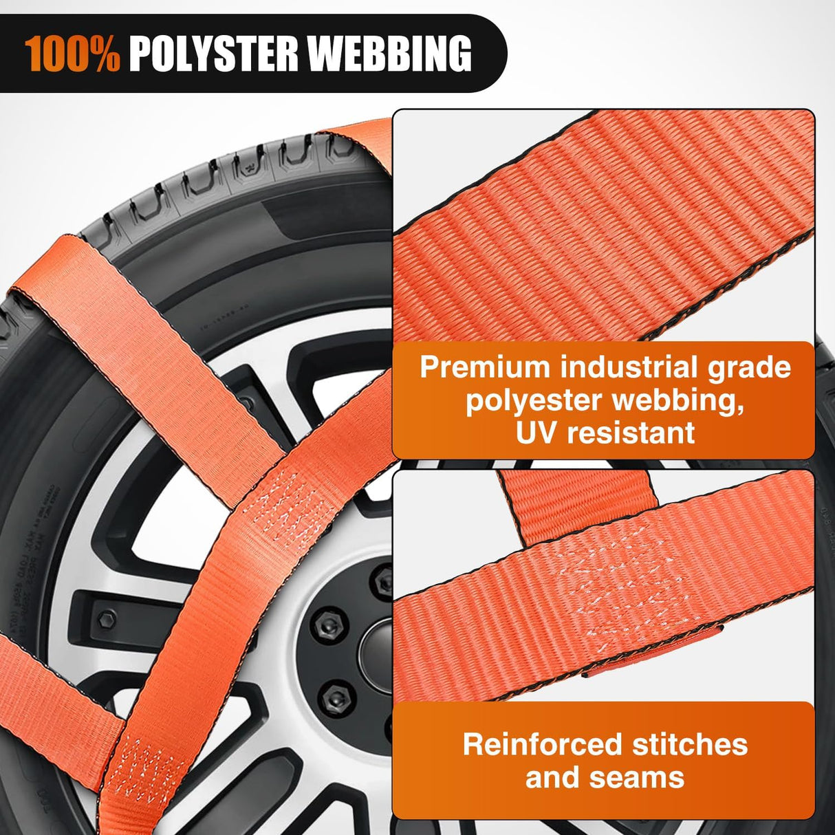2Pcs Tow Dolly Basket Straps with Flat Hook for 14 Inch-19 Inch Tires Car Heavy Duty Wheel 11128LBS Break Strength with 2 Axle for Trailer