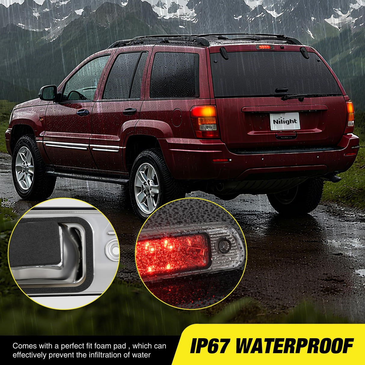 Third Brake Light for Jeep Cherokee 1999 2000 2001 2002 2003 2004 | for Jeep Cherokee 1999 2000 2001 2002 2003 2004, High Mount 3rd Stop LED Car Rear Cab Center Lamp Replacement, Smoked Lens