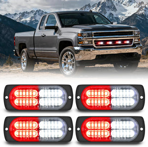 4PCS 24LED Emergency Strobe lights 12V 24V Red White Surface Mount Grille Hazard Safety Warning Light Sync Feature Side Flashing Marker Flash for Car Truck Campers