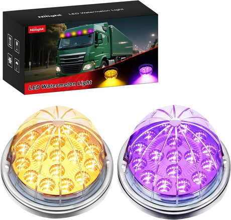 Watermelon Light 17 LED Dual Color 2PCS Stainless Steel Bezel Amber to Purple Side Marker Clearance Turn Signal Lights 4 Plug IP68 Waterproof for Trailer Truck Pickup Camper RV ATV UTV Boat