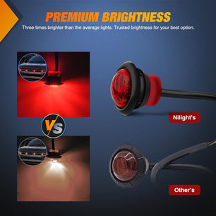 3/4” Red Round LED Marker Lights 3 Connectors (10 Pcs) Nilight