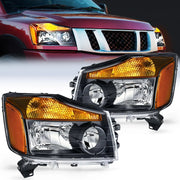 2004 2005 2006 2007 2008 2009 2010 2011 2012 2013 2014 2015 Nissan Titan 2005 2006 2007 Armada 2004 Pathfinder Armada Headlight Assembly Black Case Amber Reflector