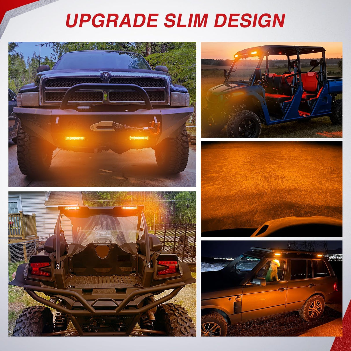 Slim LED Light Bar 2Pcs 7 Inch 16LED Single Row Spot Flood Combo Amber Off Road Work Driving Fog Turn Signal Lighting for 12V 24V ATV UTV Pickup Truck Tractor Boat
