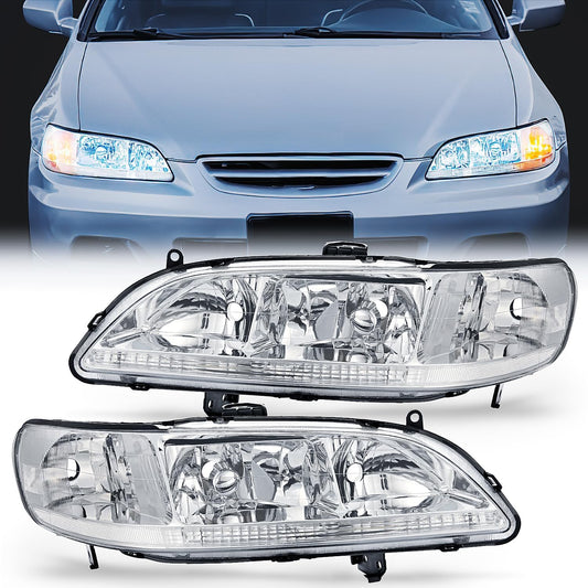1998-2002 Honda Accord Headlight Assembly Chrome Case Reflector Clear Lens Nilight