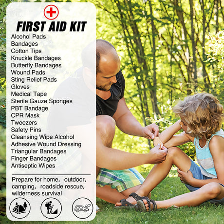Car Emergency Kit with Jumper Cable Air Compressor Tire Repair Essential Tools First Aid Alligator Connector Electrical Kit for Travel Camping Outdoor Cars Truck SUV RV