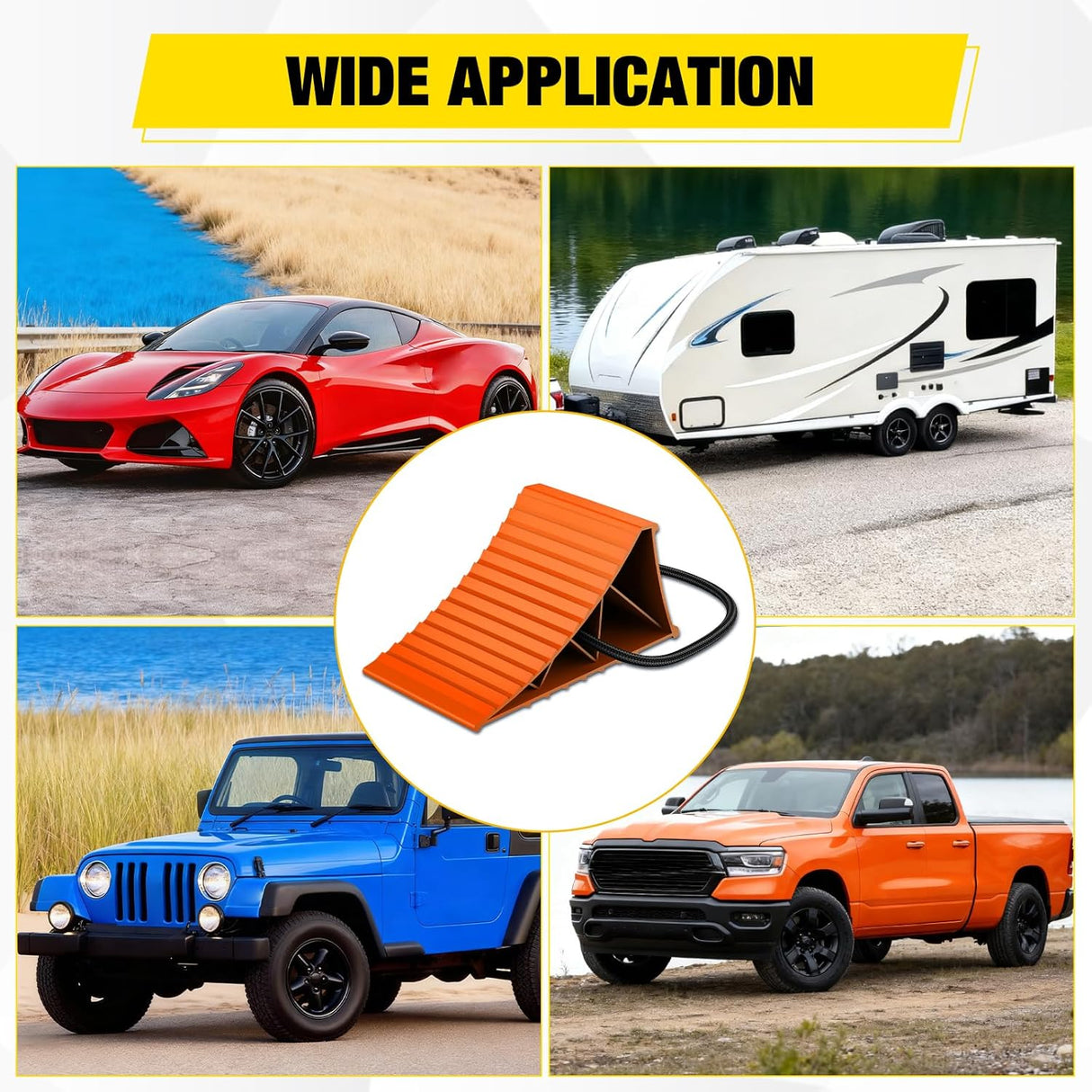 Wheel Chocks, Heavy Duty Wheel Stopper for Car, Truck, RV, Trailer, Caravan, Motorcycle, 8.7 Inch x 4.8 Inch x 4.2 Inch, 2-Pack(Orange)