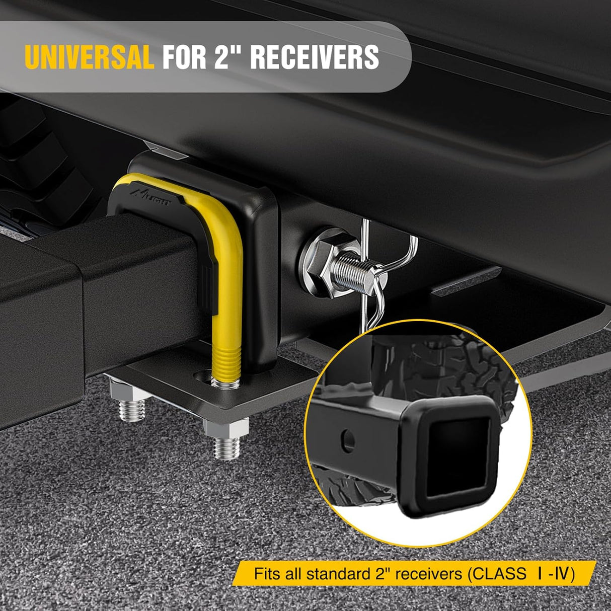 Trailer Hitch Tightener for 2 Inch Trailers Hitches Mount Anti Rattle Heavy Duty Steel with Rubber Cover Yellow U Bolt Matte Black Plate Electrophoresis Anti-Rust Triple Protective