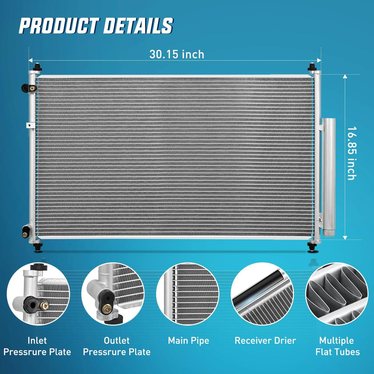 AC Condenser Compatible with Honda Odyssey EX EX-L LX Touring Elite SE 6 Cyl 3.5L 2011-2017 Air Conditioning A/C Condenser with Receiver Drier Replace# 3892, ACA84659, HO3030155, 80110TK8A01