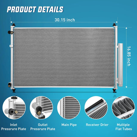 AC Condenser Compatible with Honda Odyssey EX EX-L LX Touring Elite SE 6 Cyl 3.5L 2011-2017 Air Conditioning A/C Condenser with Receiver Drier Replace# 3892, ACA84659, HO3030155, 80110TK8A01