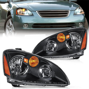 2002 2003 2004 Nissan Altima Headlight Assembly Black Housing Amber Reflector Clear Lens