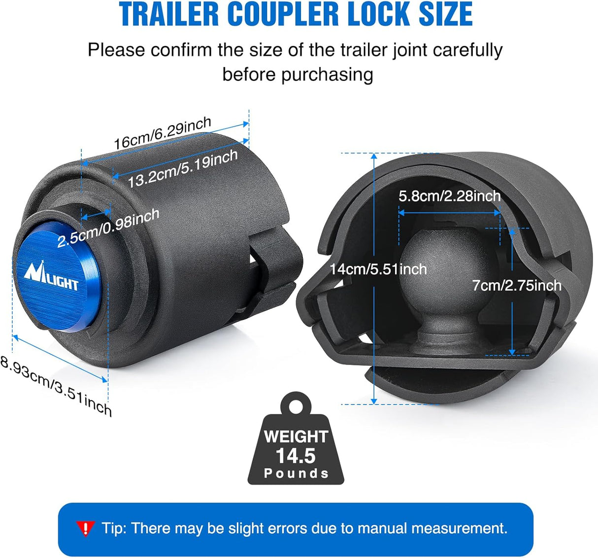 2-5/16 Inch Trailer Lock Heavy Duty Anti-Theft Trailer Hitch Locks Fit for 2 5/16 Inch Ball Coupler Safety Chains Trailer Tongue Lock Set with Key Pry-Resistant Brass Core for Trailer Boat RV
