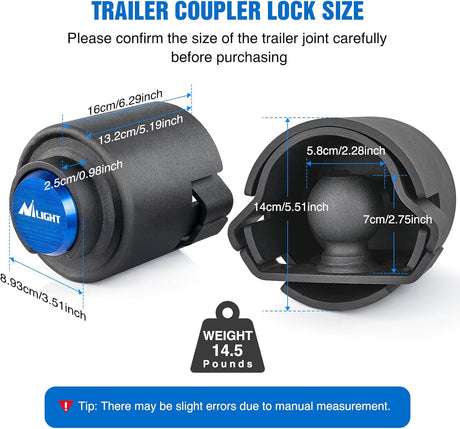 2-5/16 Inch Trailer Lock Heavy Duty Anti-Theft Trailer Hitch Locks Fit for 2 5/16 Inch Ball Coupler Safety Chains Trailer Tongue Lock Set with Key Pry-Resistant Brass Core for Trailer Boat RV