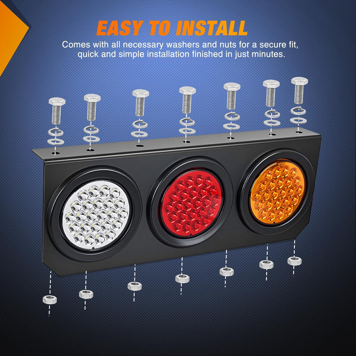 Triple Tail Lights 2PCS 72LED Stop Brake Turn Reverse | Running Backup Lights with Iron Bracket Base IP67 Waterproof Fits Truck Trailer Camper Van RV Caravan
