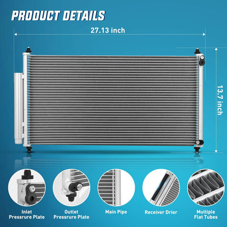 AC Condenser Fit for Honda Civic L4 1.8L 2.4L Coupe 2012 13 14 2015 Air Conditioning A/C Condenser w Receiver Drier Replace#3976, HO3030157, 80110TB0003, 80110TS6H01 Except L4 1.8L CNG Engine