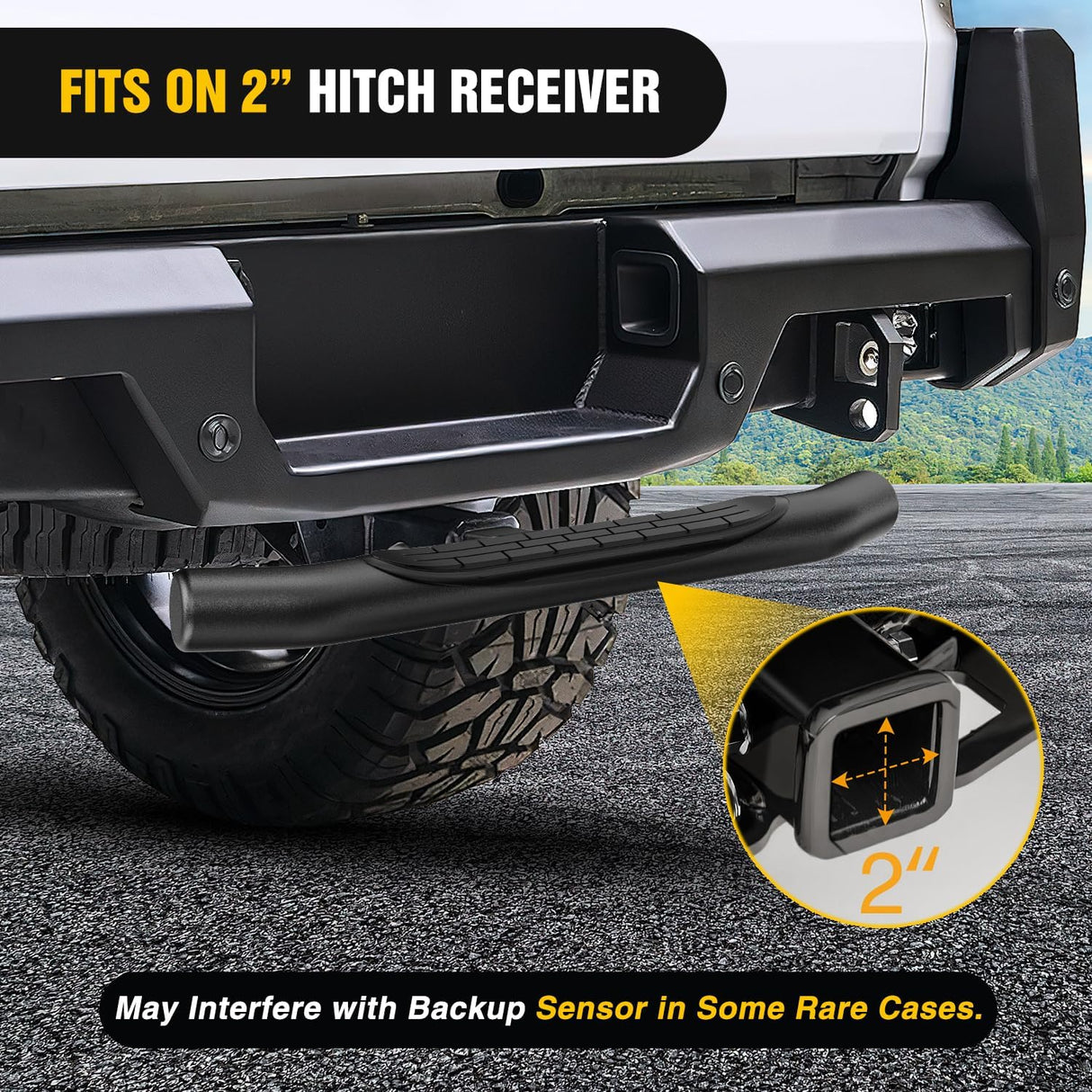 36 Inch Hitch Step Fits 2 Inch Receivers 3 Inch Round Tubing Stainless Steel with Rubber Non-Slip Pad Rear Bumper Guard with 5/8 Inch Hitch Pin Clip & U-Bolts Stabilize for Pickup Truck Car SUV