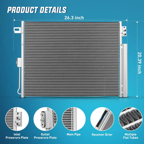 AC Condenser Compatible with Jeep Grand Cherokee 2011-2021 Dodge Durango V6 V8 3.6L 5.7L 2011-2021 Air Conditioning A/C Condenser w Receiver Drier Replace# 3893, 7013893, CH3030242, 55038003AE