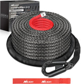 Synthetic Winch Rope, 3/8 Inch x 82 FT 25000 Ibs Winch Line Replacement for ATV UTV 4WD Off-Road Vehicle Jeep SUV Truck Winch Cable Accessory with Red Jacket Rope and Protective Sleeve, Black