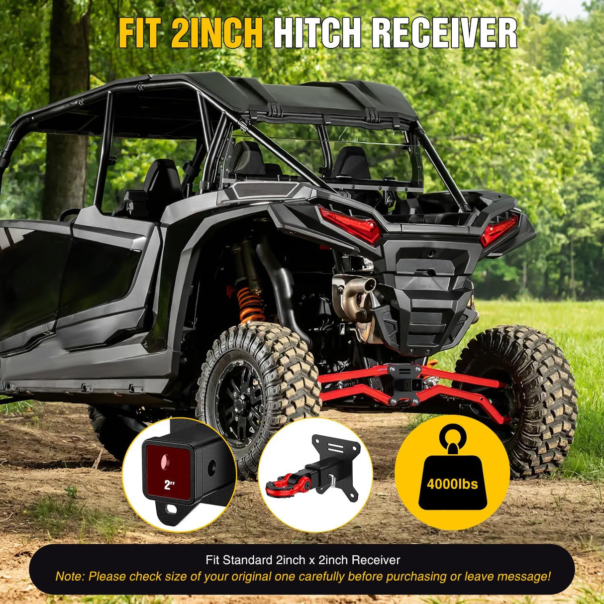 2 Inch Rear Bumper Tow Trailer Hitch Receiver Kit Compatible for UTV ATV 2014-2026 Polaris RZR XP1000 XP 4 1000