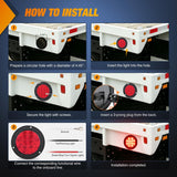 Trailer Tail Lights 2PCS 4Inch Round 12LED Red Brake | IP67 Waterproof Screw Mount Marker Clearance Stop Brake Running Taillights for Trailer Truck Pickup Camper RV