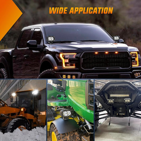 LED Pod Light 24W 4 Inch 2PCS White Flood Beam Driving Lights LED Pods IP67 Waterproof Auxiliary Offroad Lighting for Truck Tractor SUV ATV UTV Golf Cart Boat Motorcycle Dirt Bike