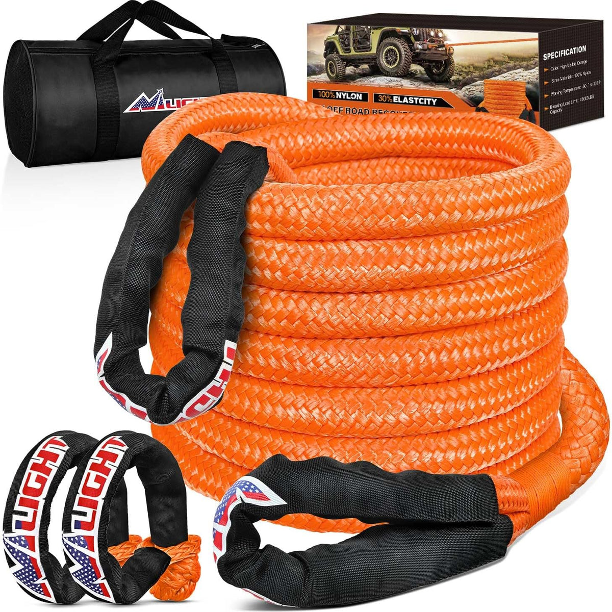 Kinetic Recovery Tow Rope Kit with 2 Soft Shackle 1 Inch x 20ft Heavy ...