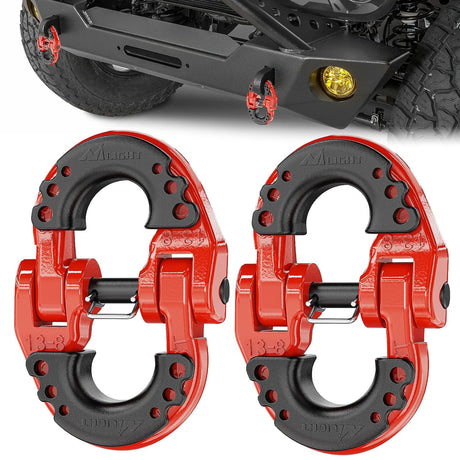 Safety Chain Connector Link, 1/2In Tow Hitch Hammerlock Coupling Link, 2 Pack Forged Steel Tow Chain Connector for Chain Link/Recovery Rope Link/Shackle, 12000 lbs Load Limit, Red