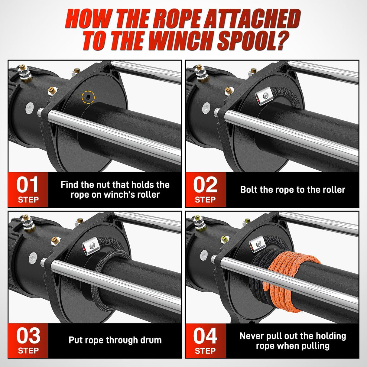 Synthetic Winch Rope Kit 3/8 Inch X 92 Inch 25000 lb with Black Jacket Rope Protective Sleeve Forged 35000lb Winch Hook Safety Strap Winch Cable Line for OffRoad Vehicle Recovery Truck SUV ATV, Orange