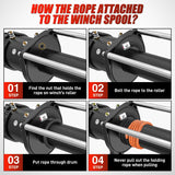 Synthetic Winch Rope Kit 3/8 Inch X 92 Inch 25000 lb with Black Jacket Rope Protective Sleeve Forged 35000lb Winch Hook Safety Strap Winch Cable Line for OffRoad Vehicle Recovery Truck SUV ATV, Orange