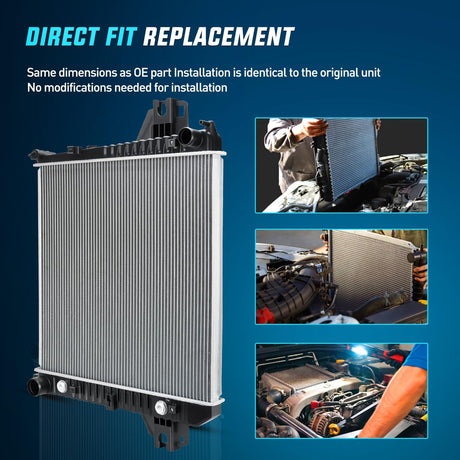Radiator for Jeep Liberty 3.7L 2002 2003 2004 2005 2006, Engine Coolant Radiator with Oil Cooler, Automatic Transmission, Replace# 52080120AB, CU2481, 2481