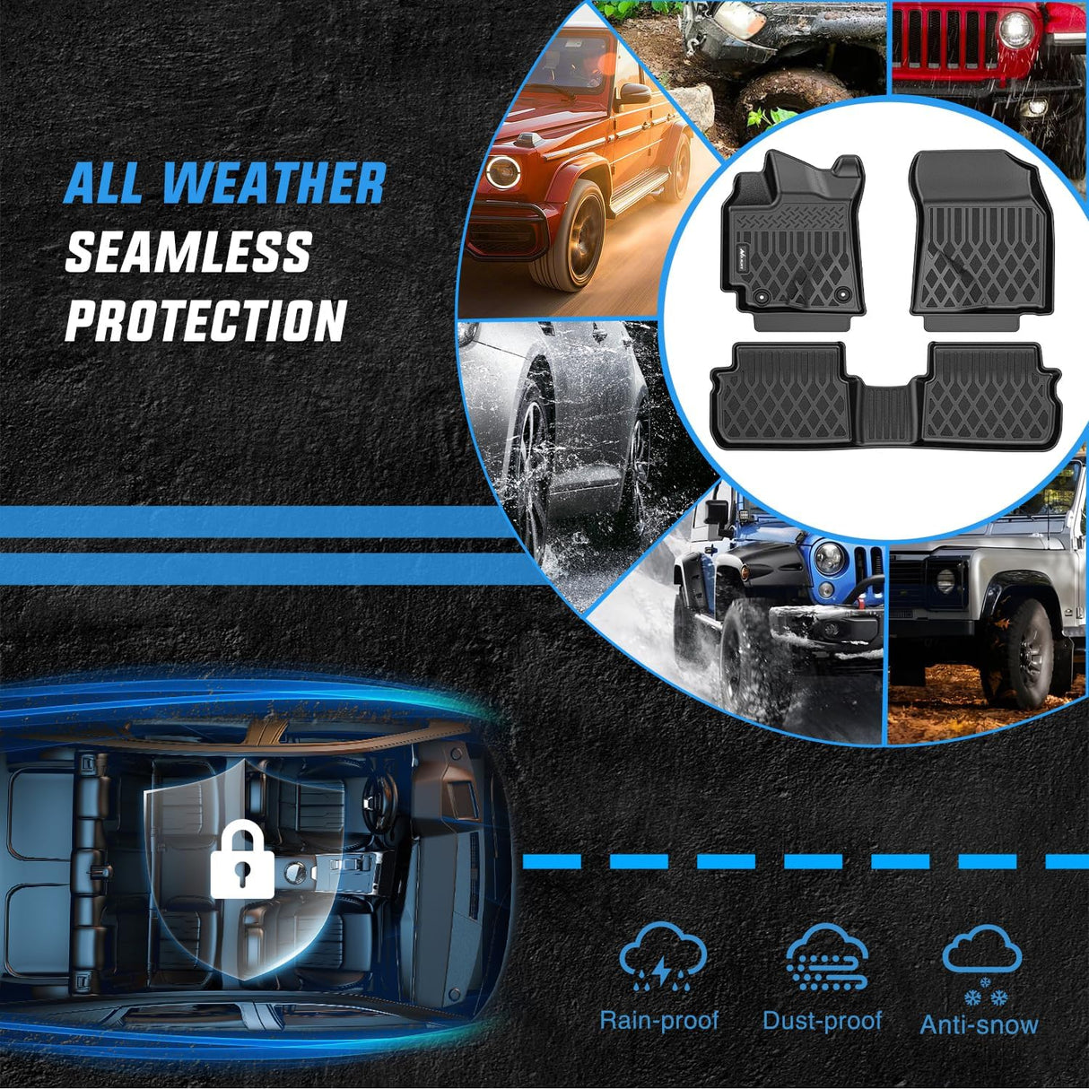 TPE Floor Mats for Toyota Corolla 2008 2009 2010 2011 2012 2013 | All Weather Custom Fit Heavy Duty Floor Liners