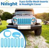 Grill Inserts fit for Jeep Wrangler Front Grille Mesh Inserts & Headlight Cover Set for JK JKU Unlimited Sports Sahara Freedom Rubicon 2007-2018 Clip-in Trim Exterior Accessories Blue 9 Pcs