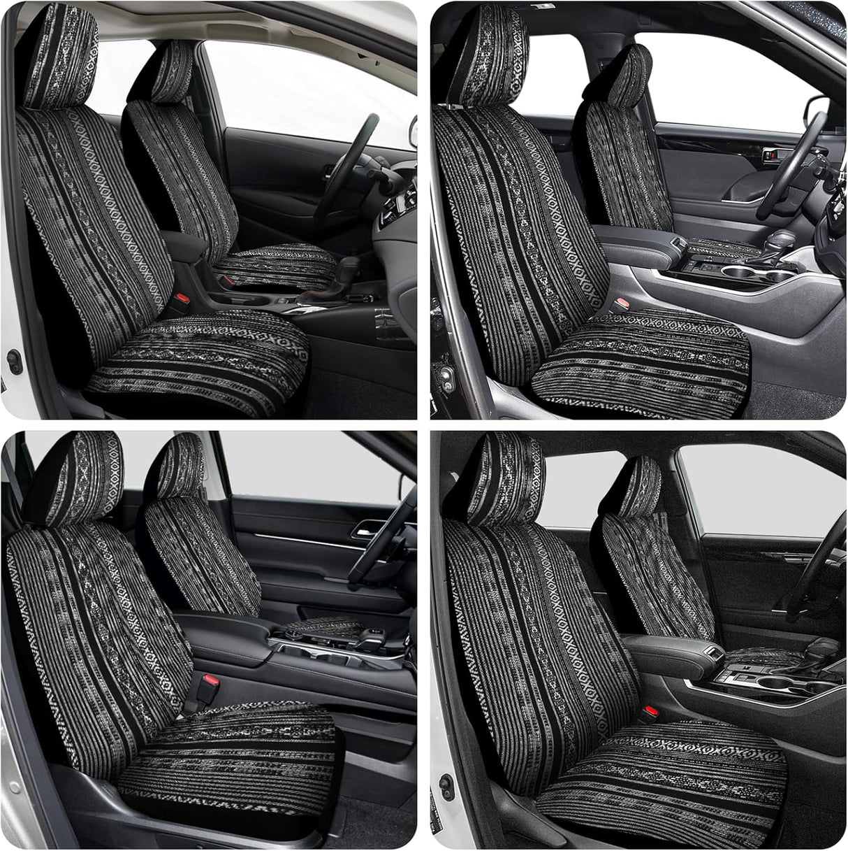 Car Seat Covers 2PCS Black Stripes Baja Saddle Blanket with Shoulder Pads Breathable Washable Striped Woven Airbag Compatible Universal for Cars SUV Truck Front Seat