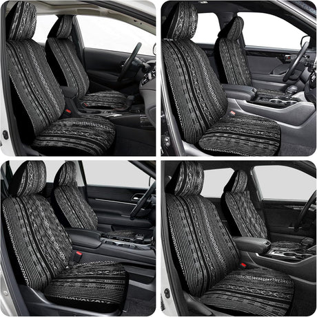 Car Seat Covers 2PCS Black Stripes Baja Saddle Blanket with Shoulder Pads Breathable Washable Striped Woven Airbag Compatible Universal for Cars SUV Truck Front Seat