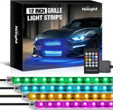 4PCS 12 Inch RGB LED Grille Light Strips with Wireless Remote Control | 72 LEDs Multi Color Exterior Lighting Kit DIY Sound Active Function Music Mode for Cars Van SUV Truck