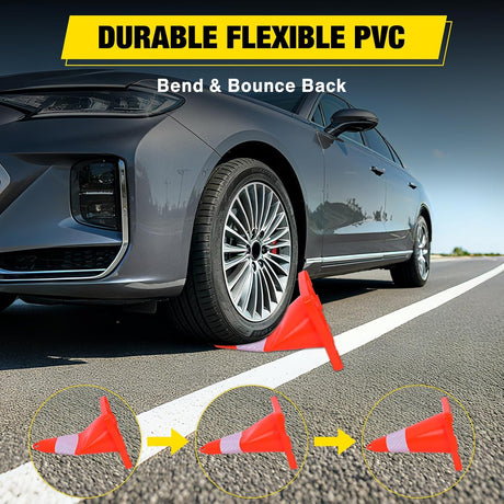 18 inch Traffic Safety Cones, 4  Pack Durable PVC Orange Cones with Reflective Collars for Road Safety, Parking, Construction Work, Sports Training