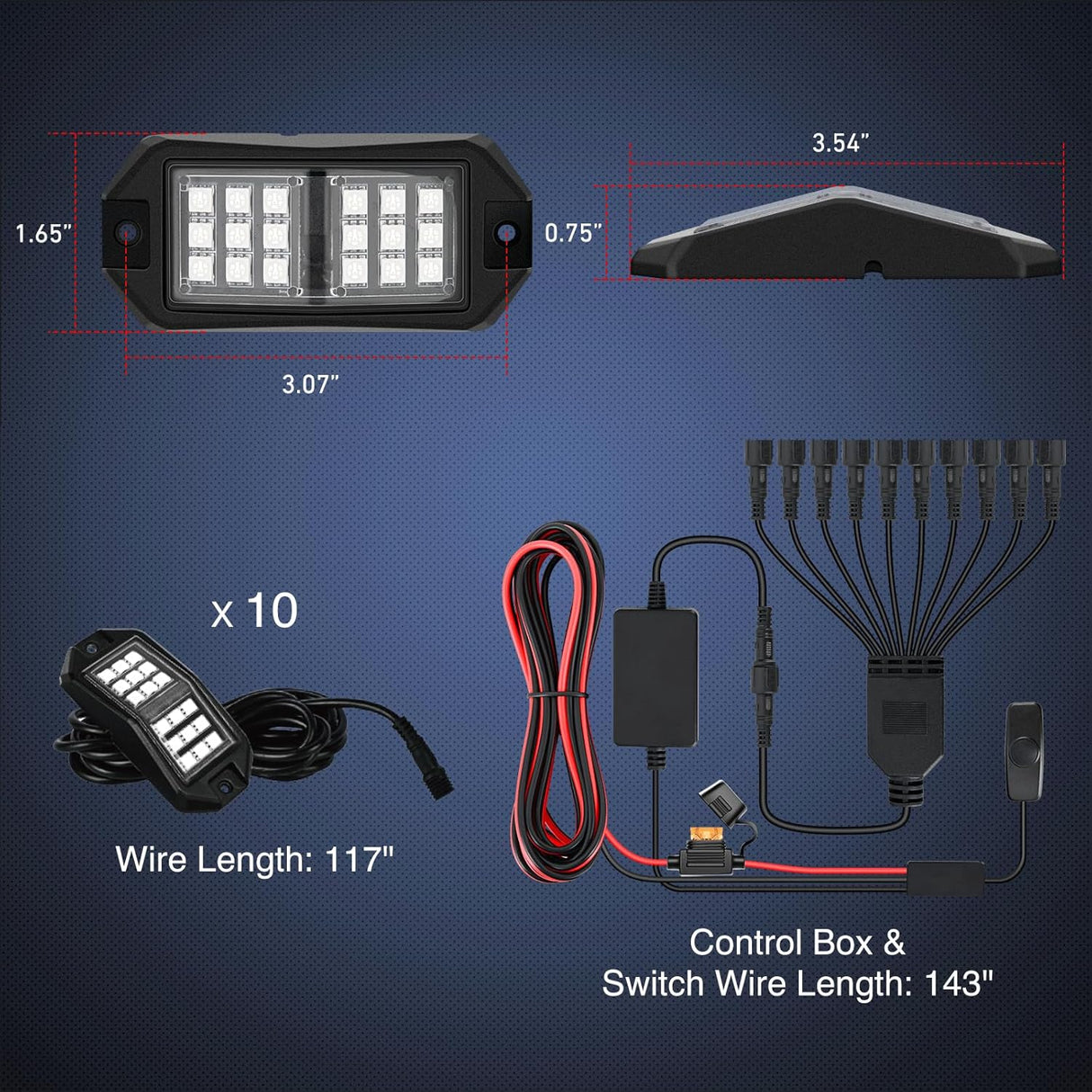 RGB Rock Lights RGB LED Rock Lights Kit 10 PCS 18LED Wide Angle Wheel Well Light with Remote & Bluetooth App Dual Control Multi Modes Underglow Multicolor Neon Pod for ATV UTV SUV Offroad Truck RZR Boat