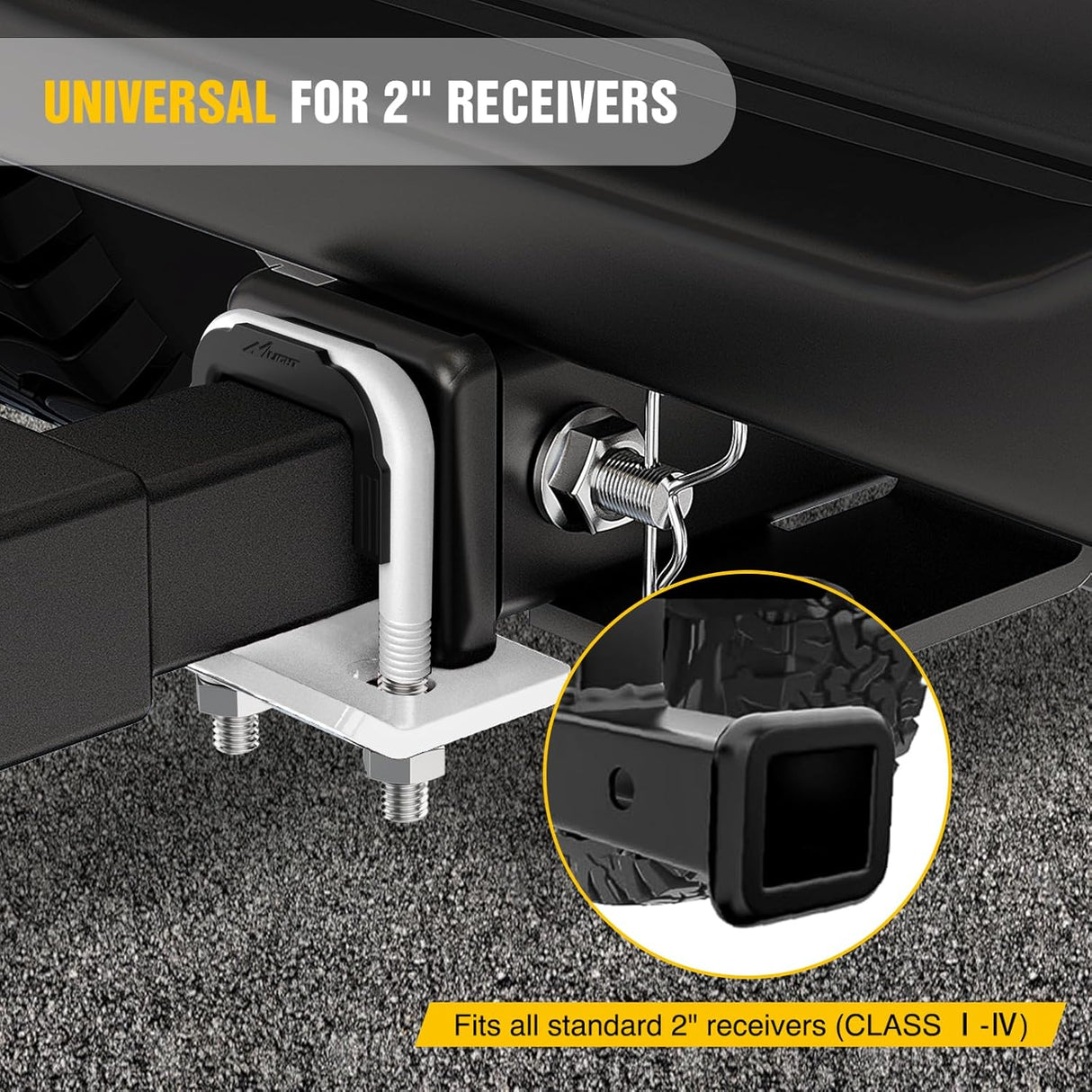 Trailer Hitch Tightener for 2 Inch Trailers Hitches Mount Anti Rattle Heavy Duty Steel with Rubber Cover White U Bolt Glossy Coating Plate Electrophoresis Anti-Rust Triple Protective