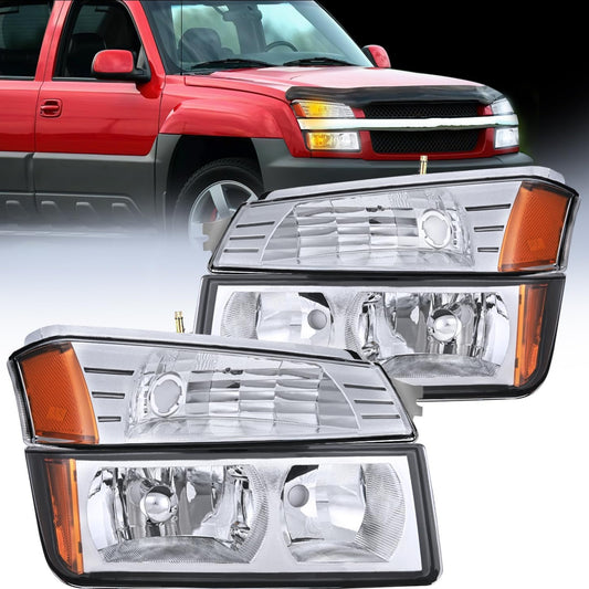 2002-2006 Chevy Avalanche Headlight Assembly Chrome Case Amber Clear Reflector Nilight
