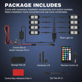 RGB Rock Lights RGB LED Rock Lights Kit 8 PCS 18LED Wide Angle Wheel Well Light with Remote & Bluetooth App Dual Control Multi Modes Underglow Multicolor Neon Pod for ATV UTV SUV Offroad Truck RZR Boat