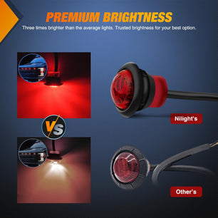 3/4” Red Round LED Marker Lights 2 Connectors (10 Pcs) Nilight