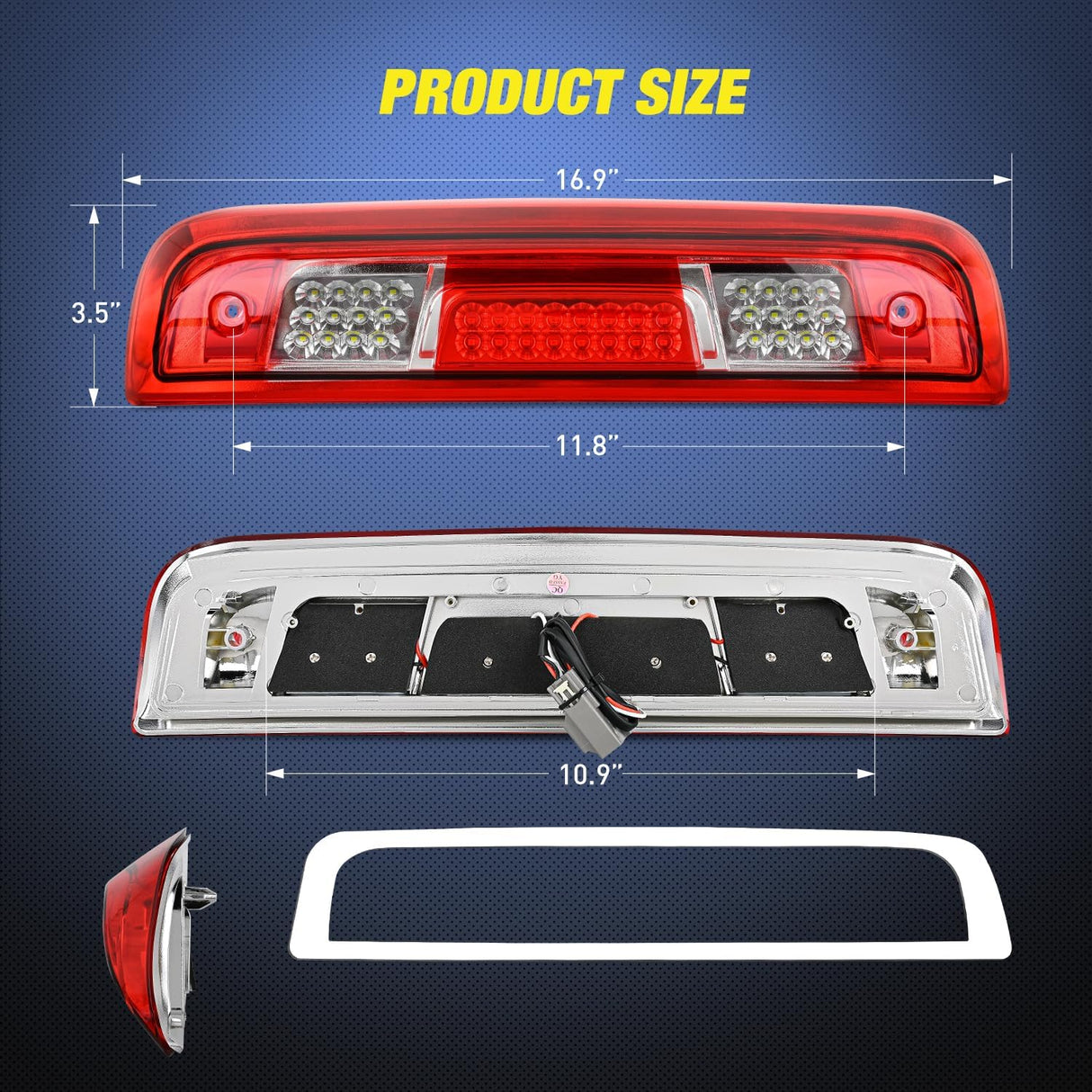 Third Brake Light High Mount 3rd Brake Stop Reverse Cargo LED Lights Red Shell Compatible with Chevy Silverado GMC Sierra 1500 2500 3500HD 2014 2015 2016 2017 2018 Pickup Truck