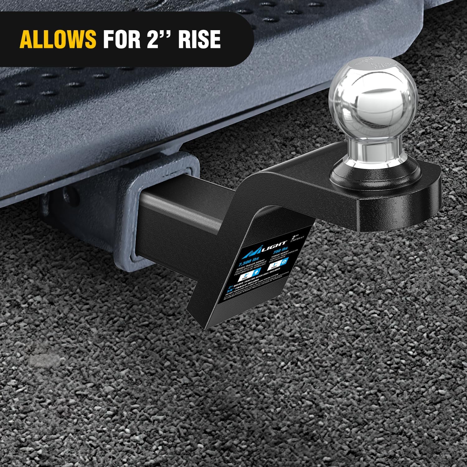 Fusion Trailer Hitch Mount with 2" Trailer Ball 5/8" Hitch Pin Clip 2" Rise Nilight
