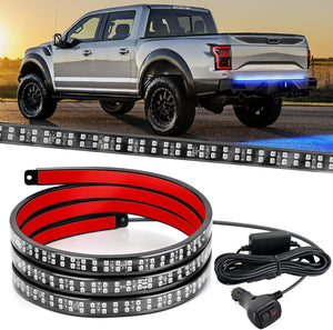 60 Inch Truck Tailgate Strobe Light Strip Tail Emergency Bar Rear Window Warning Lamp Ultra-Bright Double Row 360 LED for Pickup Trailers Construction Vehicles Car SUV, Blue