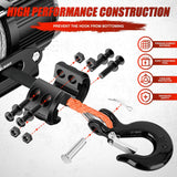 1/4 inch x 50 ft Synthetic Winch Line Cable Kit - Universal for ATV, UTV, 4x4 Off-Road Vehicle - 9000 lbs Winch Line Ropes with Steel Hook, Rubber Stopper, Protective Sleeve, Safety Strap, Orange