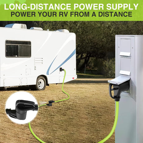 100FT 30 Amp RV Extension Cord 125V Heavy Duty 10/3 Gauge Pure Copper STW Wire UL ETL Listed 3 Prong TT-30P TT-30R Weatherproof Suit for Camper Caravan Trailer Bright Green